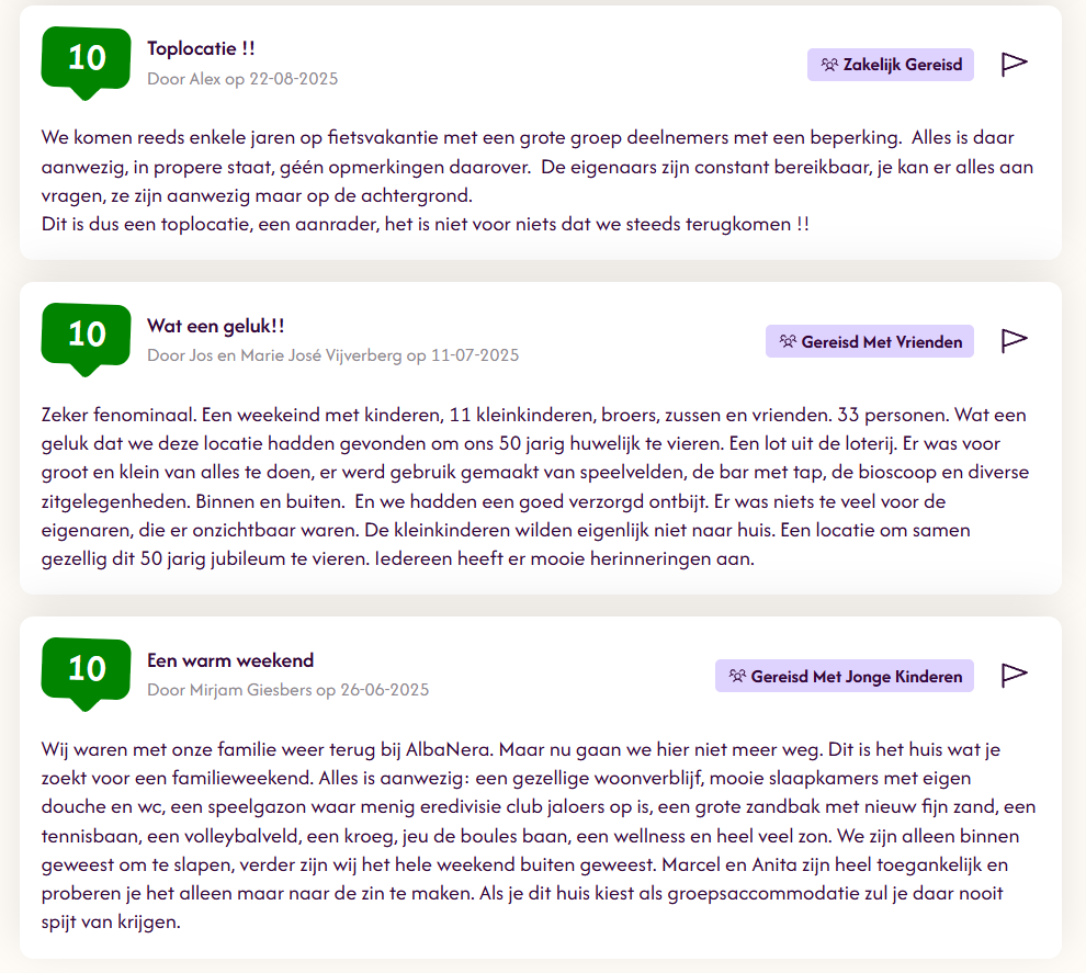 Reviews BuitenHuis Albanera Limburg vakantie